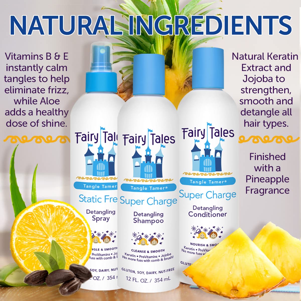Fairy Tales shampoo being rinsed in child's hair reducing tangles