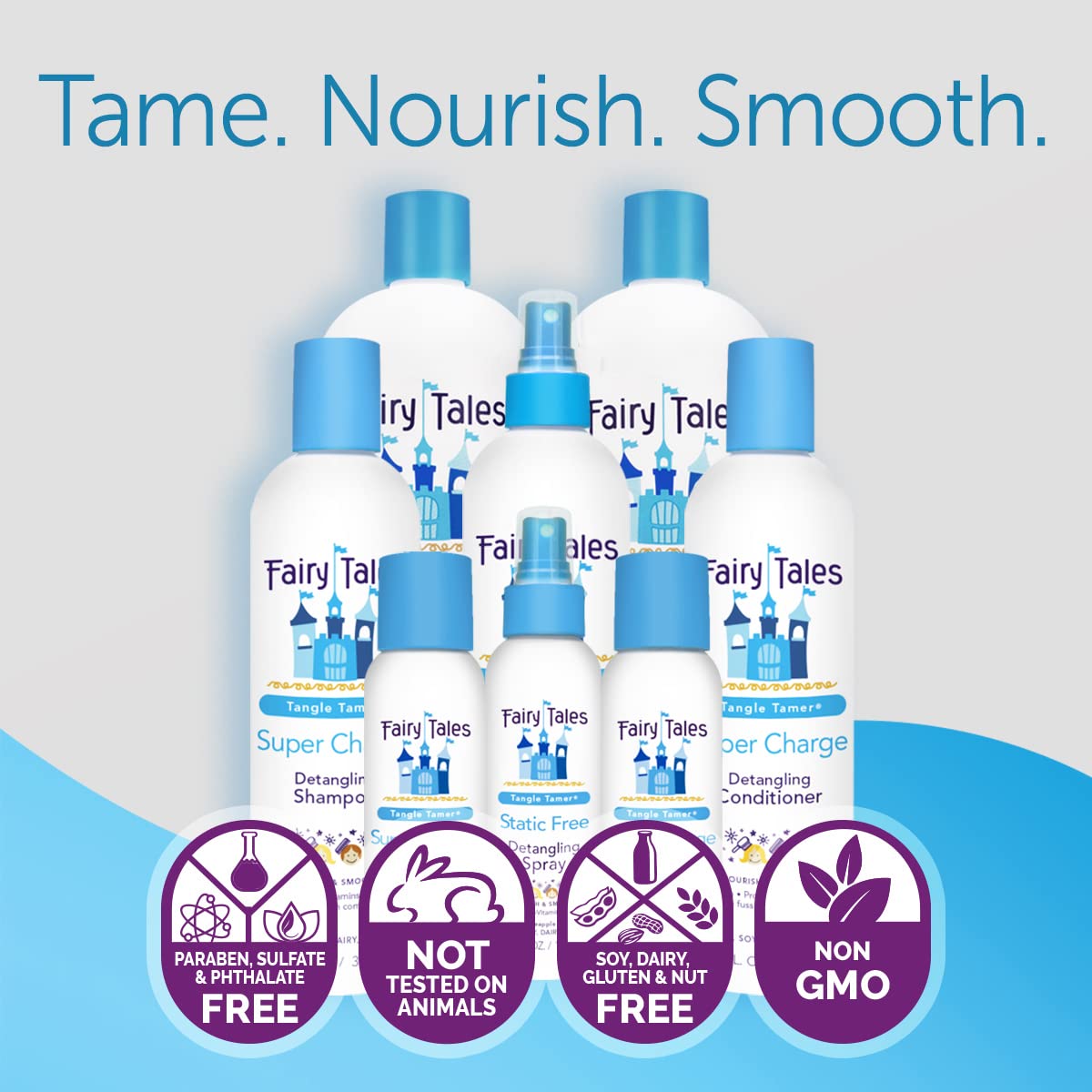 Fairy Tales family using spray in morning routine for faster styling