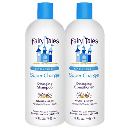 Fairy Tales front packaging showing full 32oz tangle tamer set and benefits