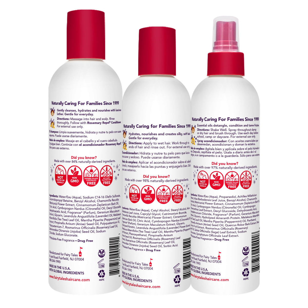 Fairy Tales label detail highlighting rosemary and essential oils benefits