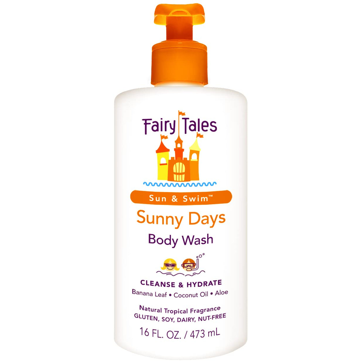 Fairy Tales front packaging showing 16oz bottle and tropical scent benefit