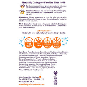 Fairy Tales label close-up highlighting ingredients and family-safe benefits
