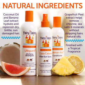 Fairy Tales bottle next to hand to show 8oz size and travel-friendly convenience