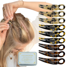 Fallinlocks front packaging showing nine small prestige hair pins for secure styling