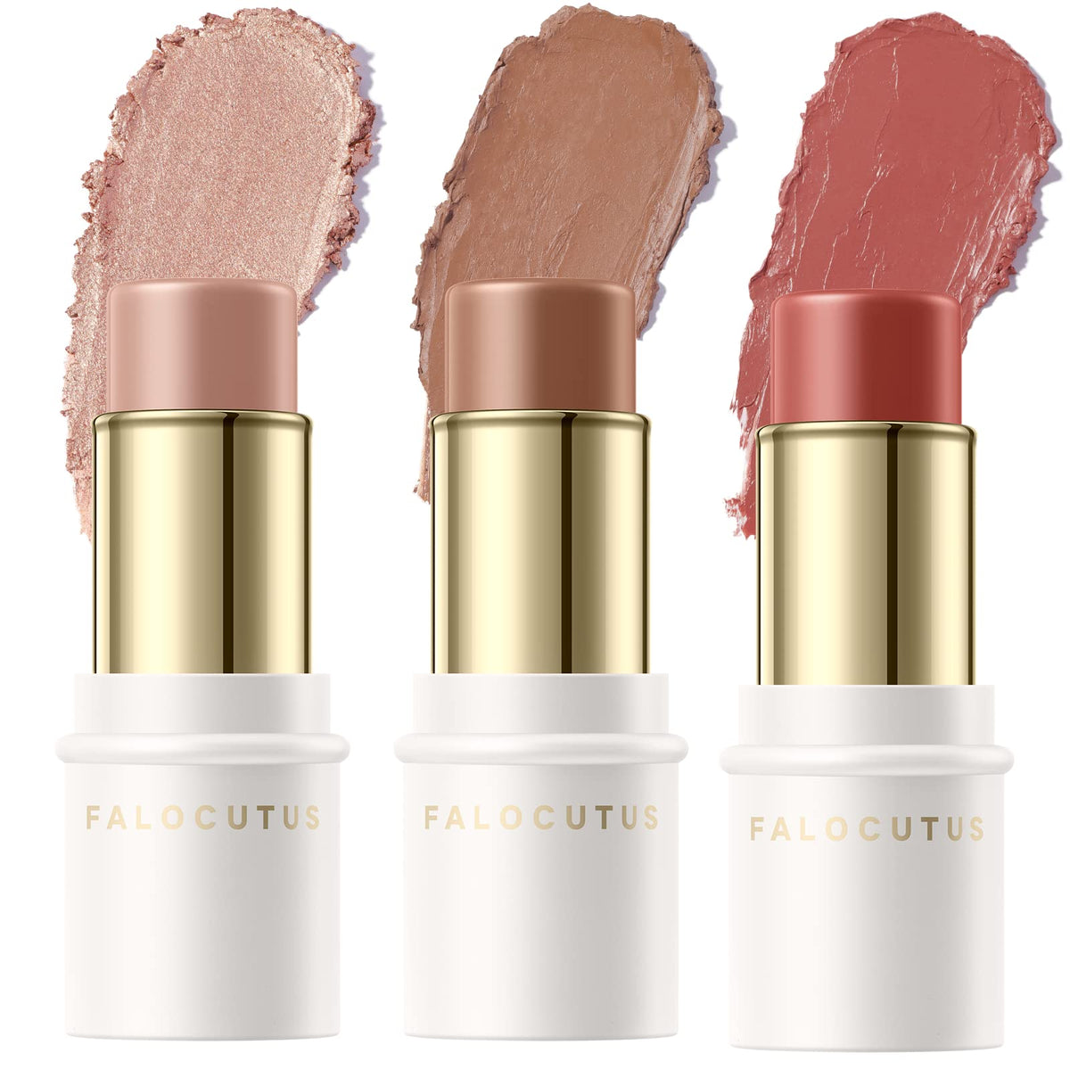 Falocutus front view of three contour sticks showing shades and portability benefit