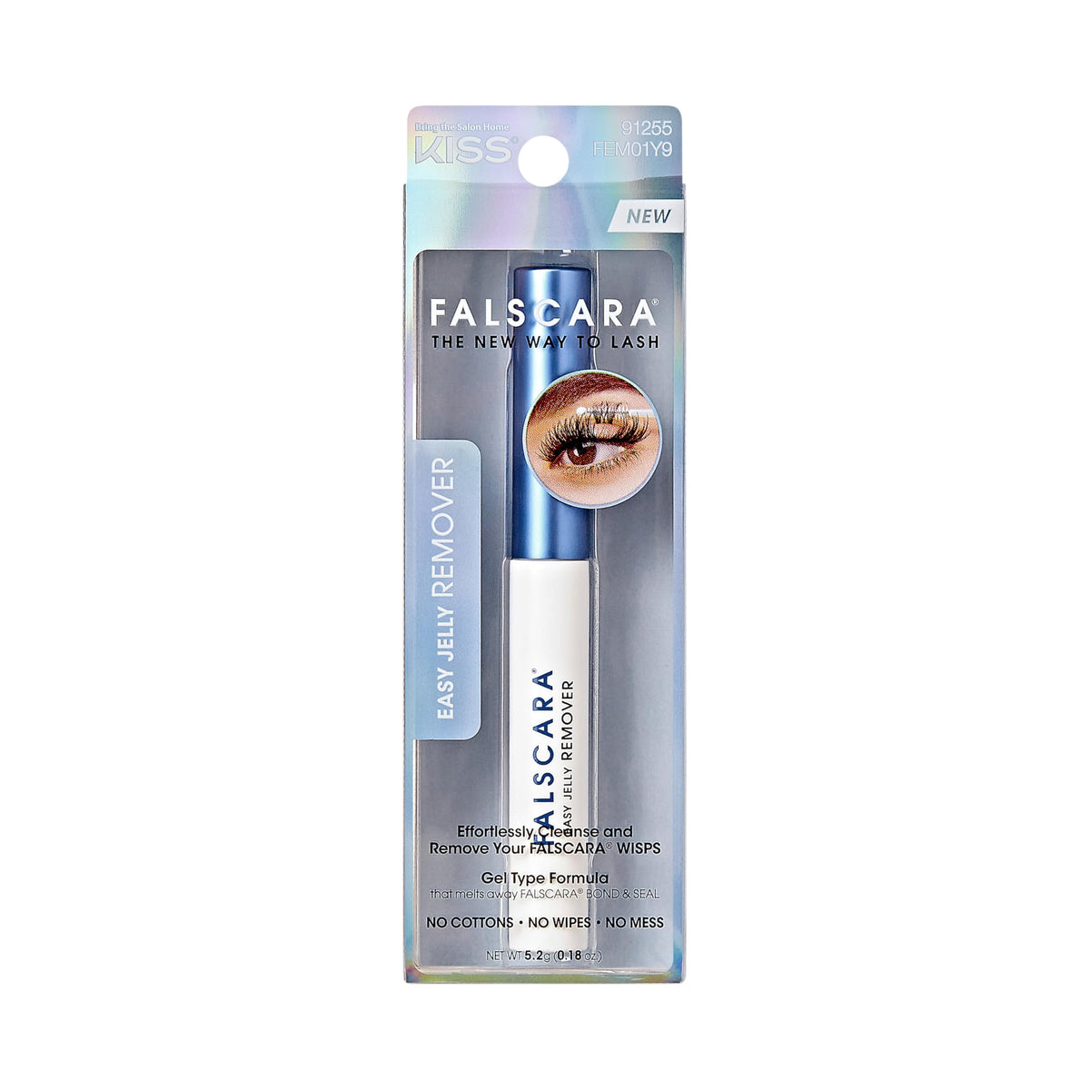 FALSCARA front tube showing compact 5.2g gel remover and branding for portability