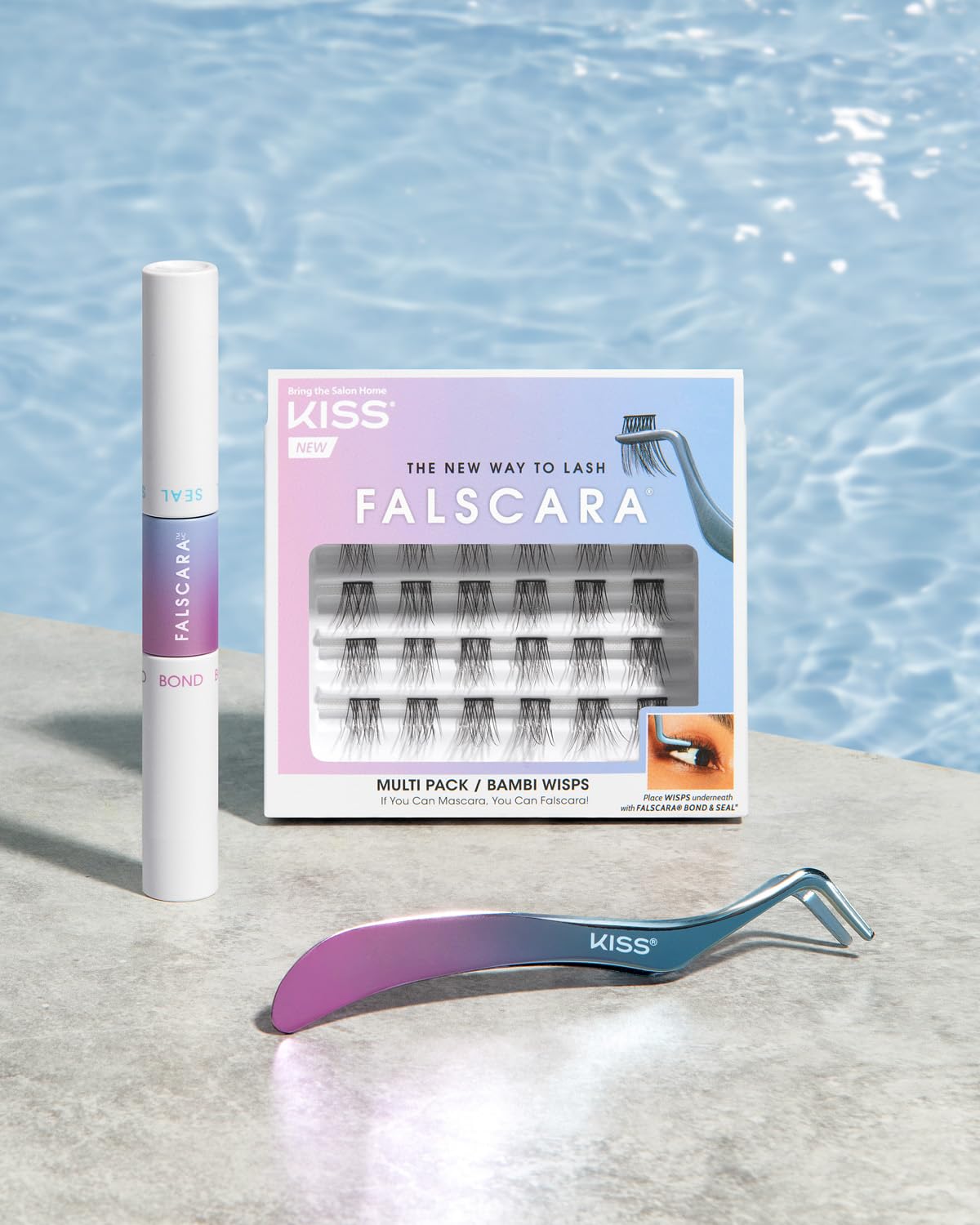 FALSCARA KISS tube beside coin to show compact size for travel convenience