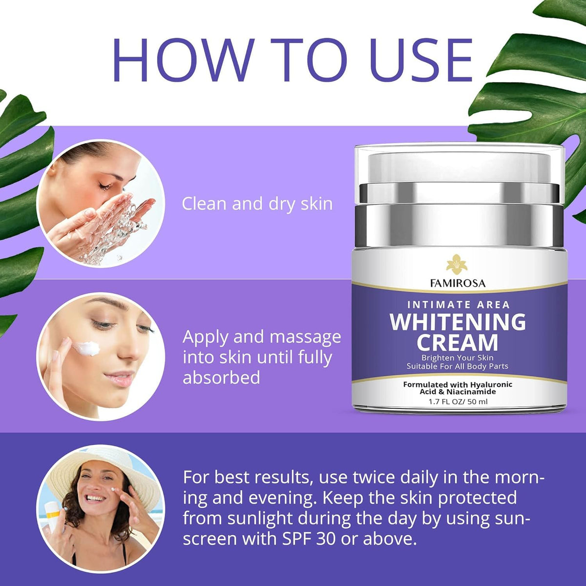 FAMIROSA cream applied at bikini line for comfortable, soft skin