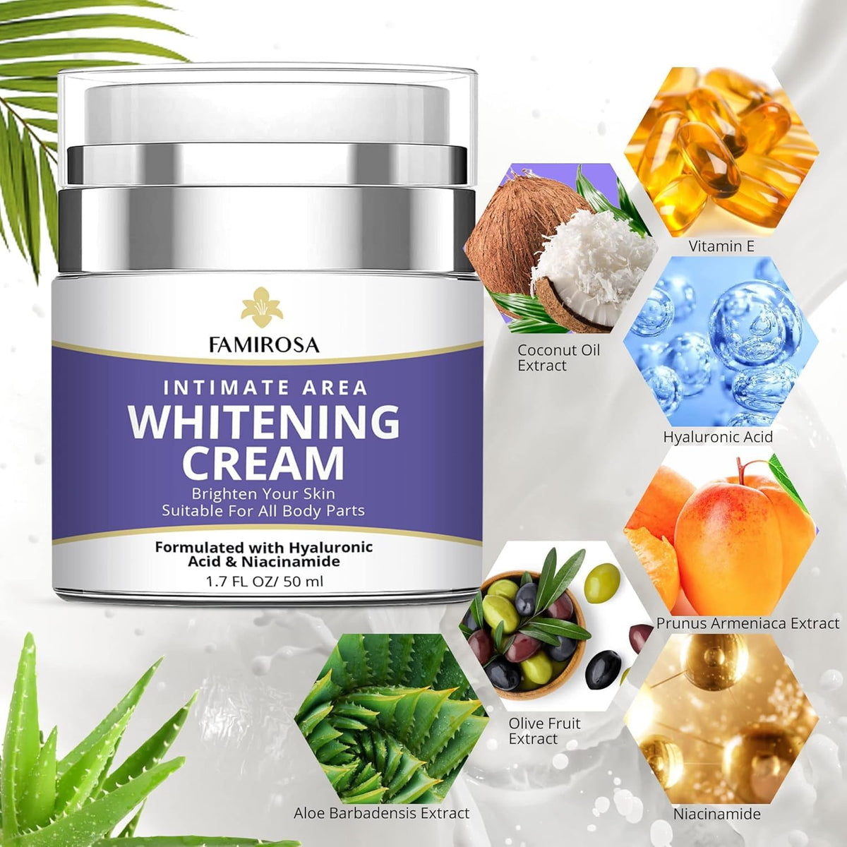 FAMIROSA close-up label highlighting key moisturizing ingredients and care