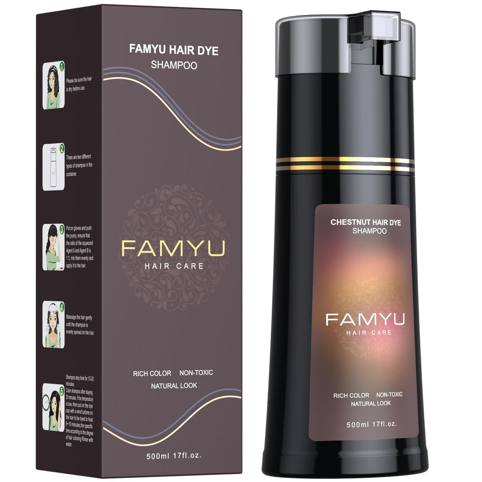Famyu front packaging showing chestnut brown bottle and label, clear product identity and benefit
