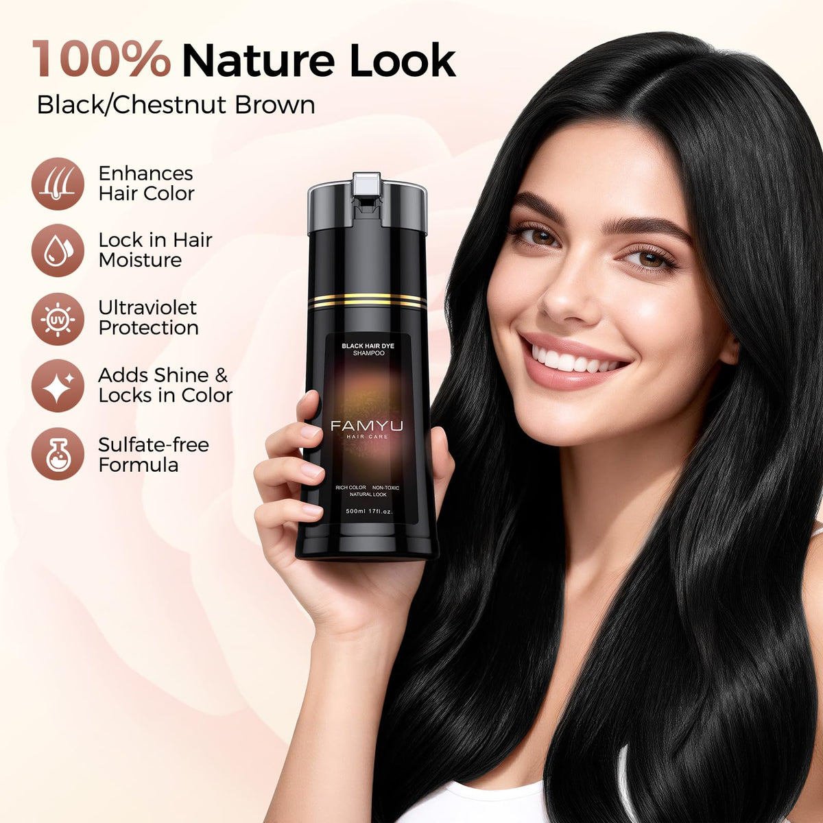 Famyu close-up of black shampoo lather for smooth conditioning