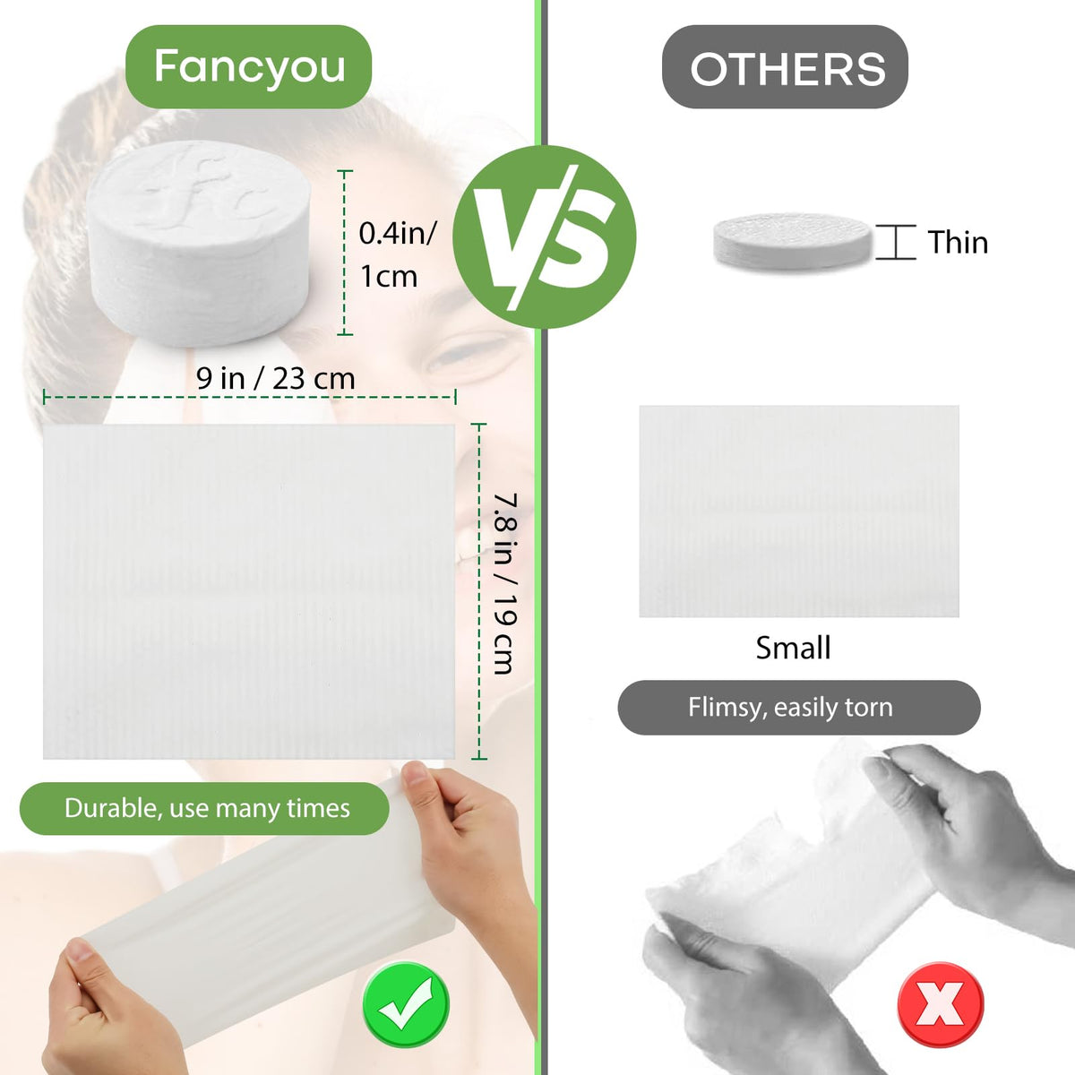 fancyou expanded towel flat lay showing full 9 x 7.8 in usable size