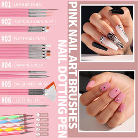 Fandamei close-up of 15 pink nail art brushes for precise strokes