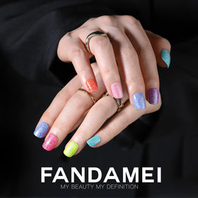 Fandamei color range flatlay of 24 styles displaying variety and mixability