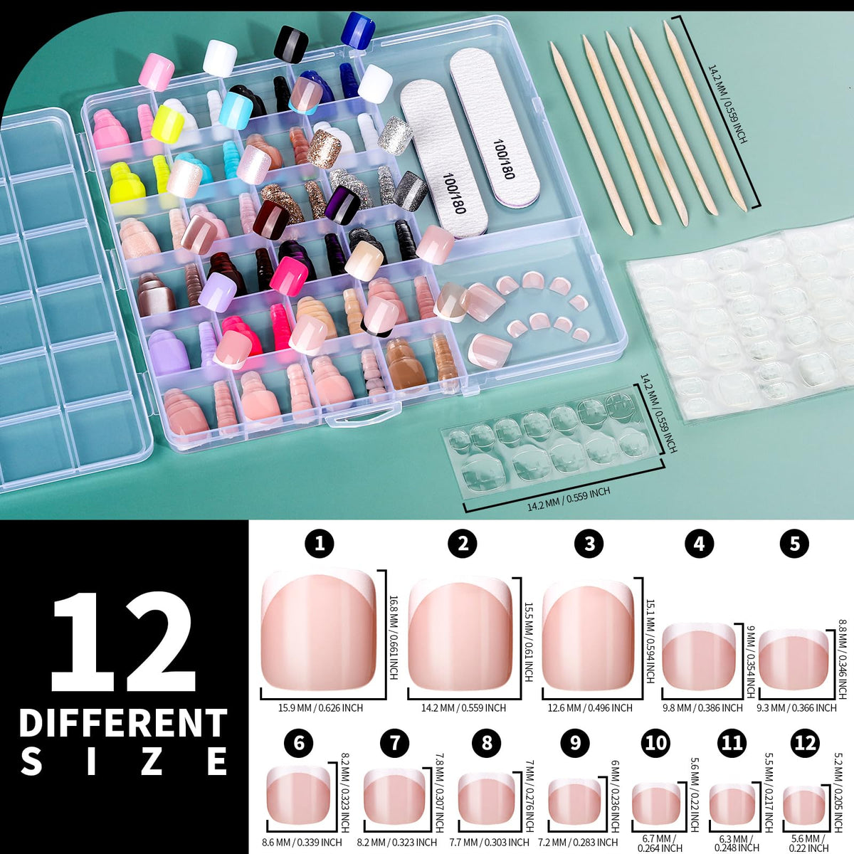 Fandamei color range layflat displaying French, ombré, glitter for styling options