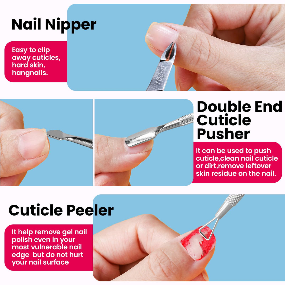 Fandamei nail files, buffer and brush laid out for shaping and polishing benefits
