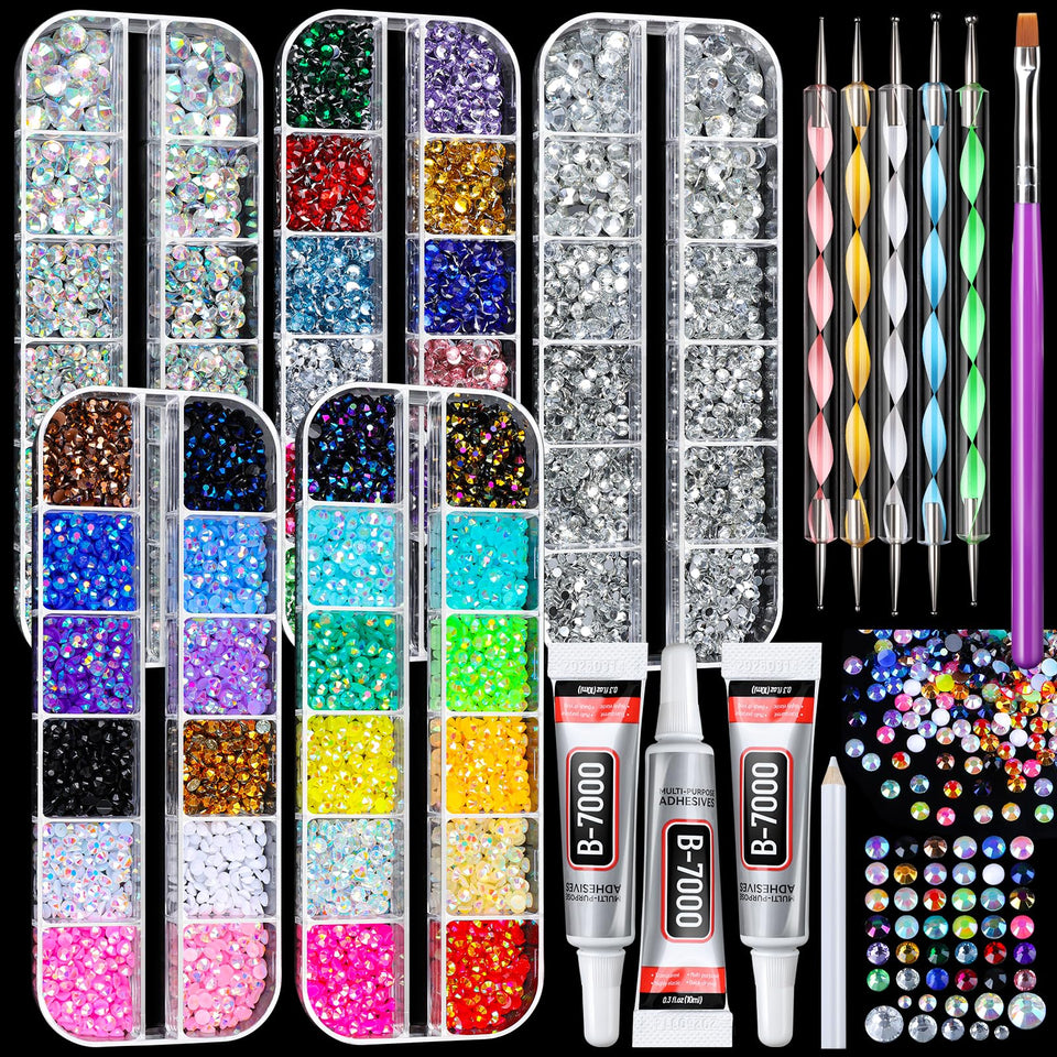 Fandamei front packaging showing full 5-box rhinestone kit and tools benefit: complete set
