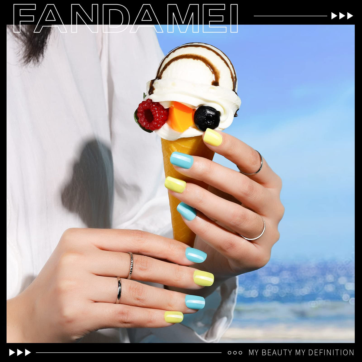 Fandamei 7g nail glue brush applicator demonstrating precise application and strong hold