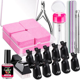 Fandamei kit flatlay showing complete soak-off removal set for easy at-home use