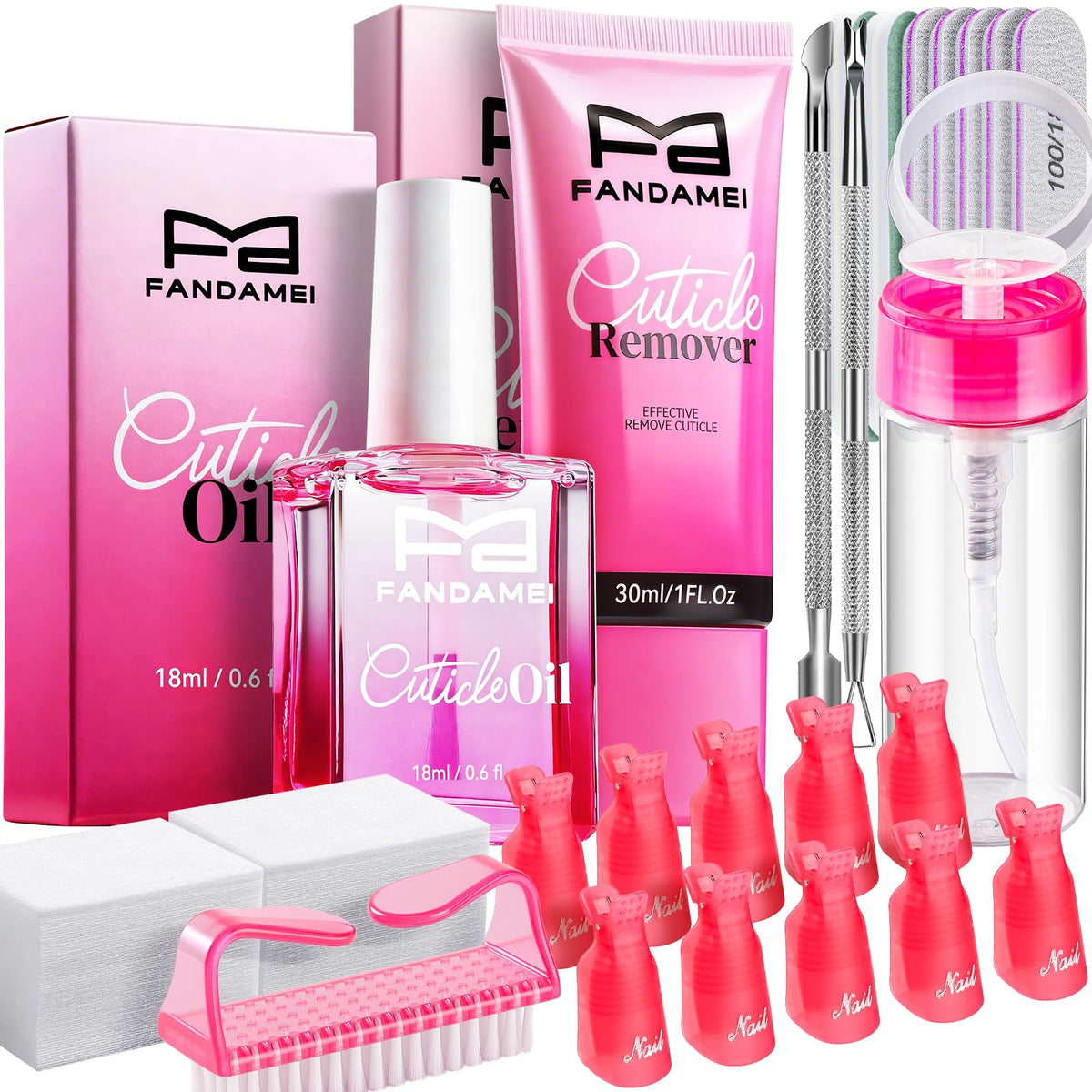 Fandamei kit overview showing all tools for complete at-home manicure