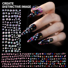 Fandamei mini geometric shapes and AB rhinestones for precise nail detailing