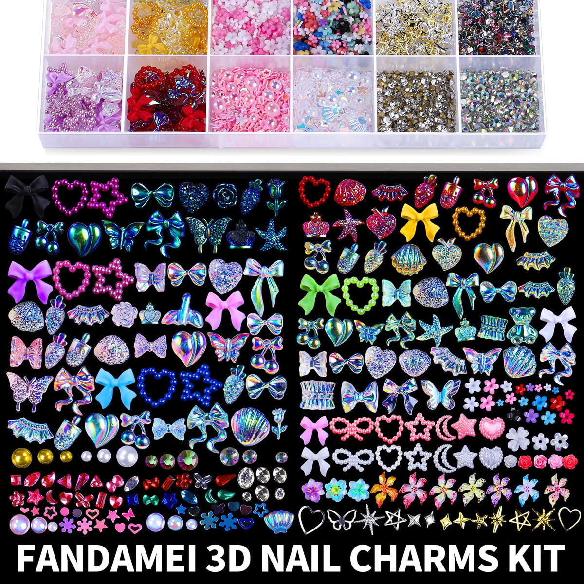 Fandamei decorated nails featuring kit elements for eye-catching finished look