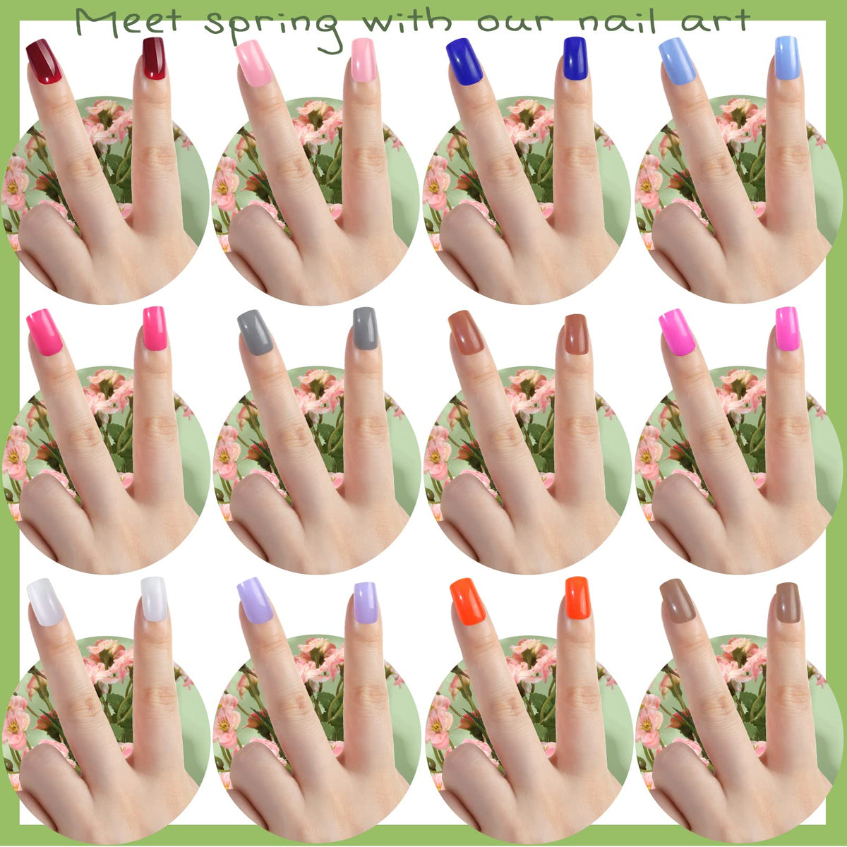 Fandamei nails next to a hand to show medium short square length and real-life scale