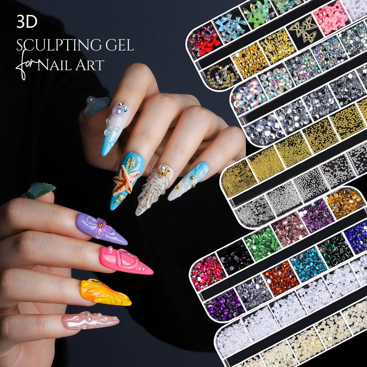 Fandamei colorful rhinestones and charms closeup for creative variety