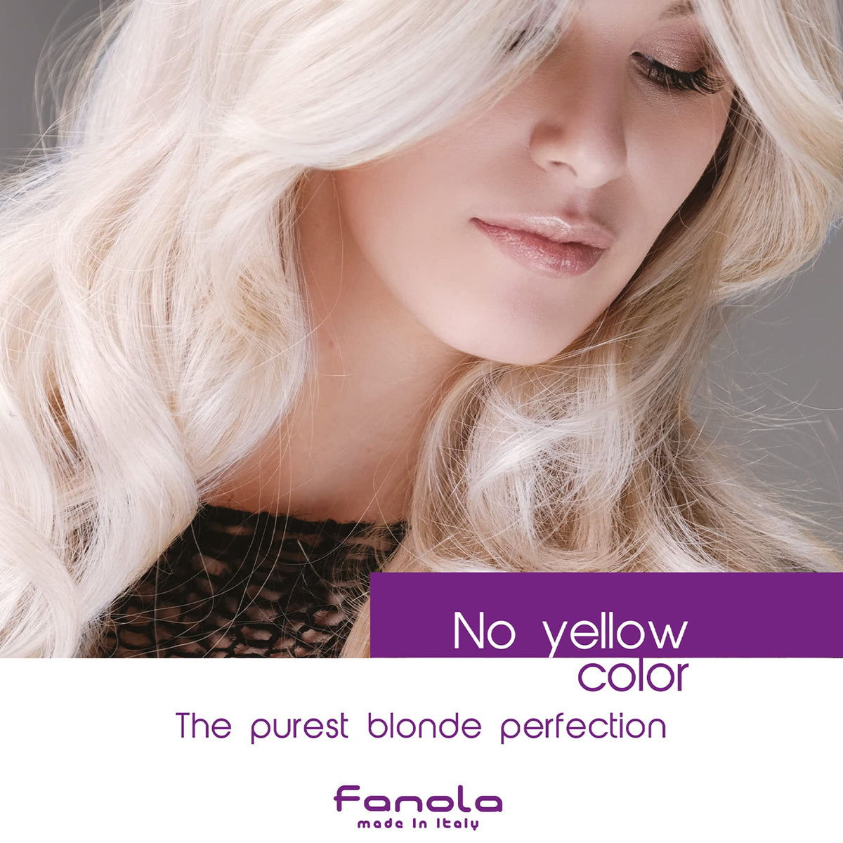 Fanola application on blonde hair in shower demonstrating targeted anti-yellow toning