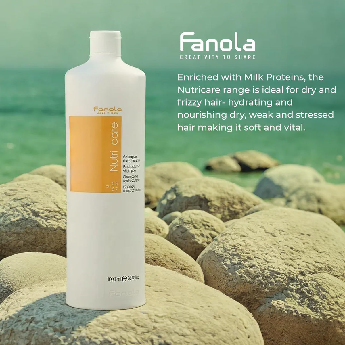 Fanola lifestyle bathroom shelf showing professional product in daily routine