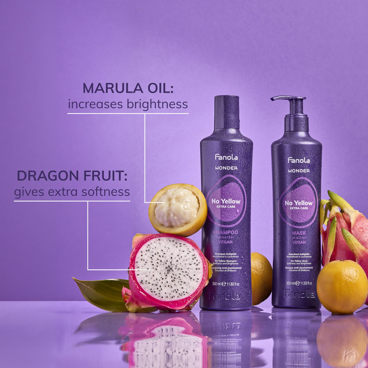 Fanola No Yellow before and after hair comparison showing reduced brassiness