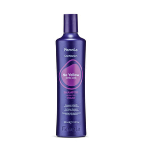 Fanola No Yellow front bottle showing purple toning shampoo and benefits