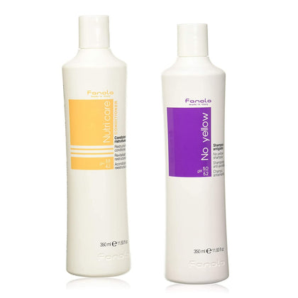 Fanola No Yellow front bottles showing product benefits