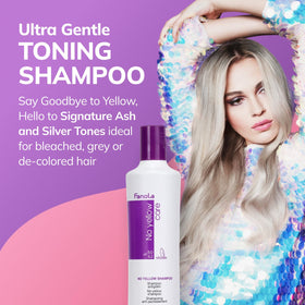 Fanola No Yellow purple shampoo foam texture close-up showing rich pigment and creamy lather
