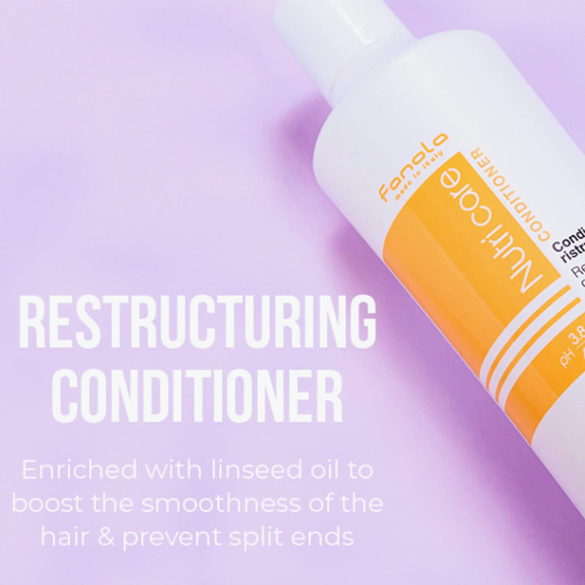 Fanola Nutri Care conditioner tube displayed for nourishing repair