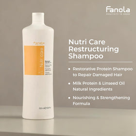 Fanola bottle in hand for scale showing large salon-size convenience