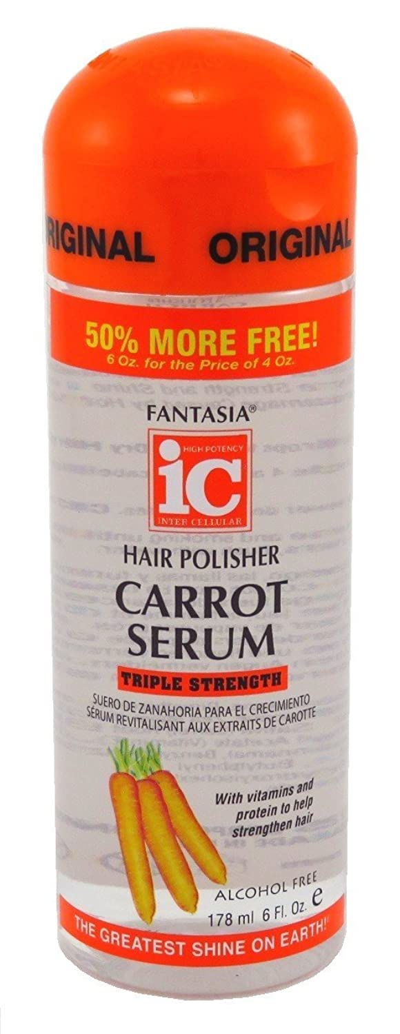Fantasia carrot serum front label showing size and benefits for glossy hair
