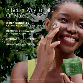 Farmacy cleansing balm melting on skin to easily dissolve makeup