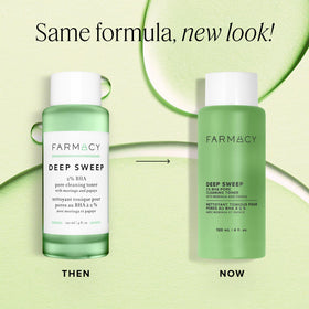 Farmacy bottle close-up with liquid texture highlighting smooth application