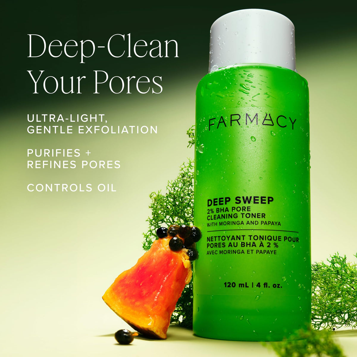 Farmacy ingredients display featuring papaya and moringa for antioxidant support