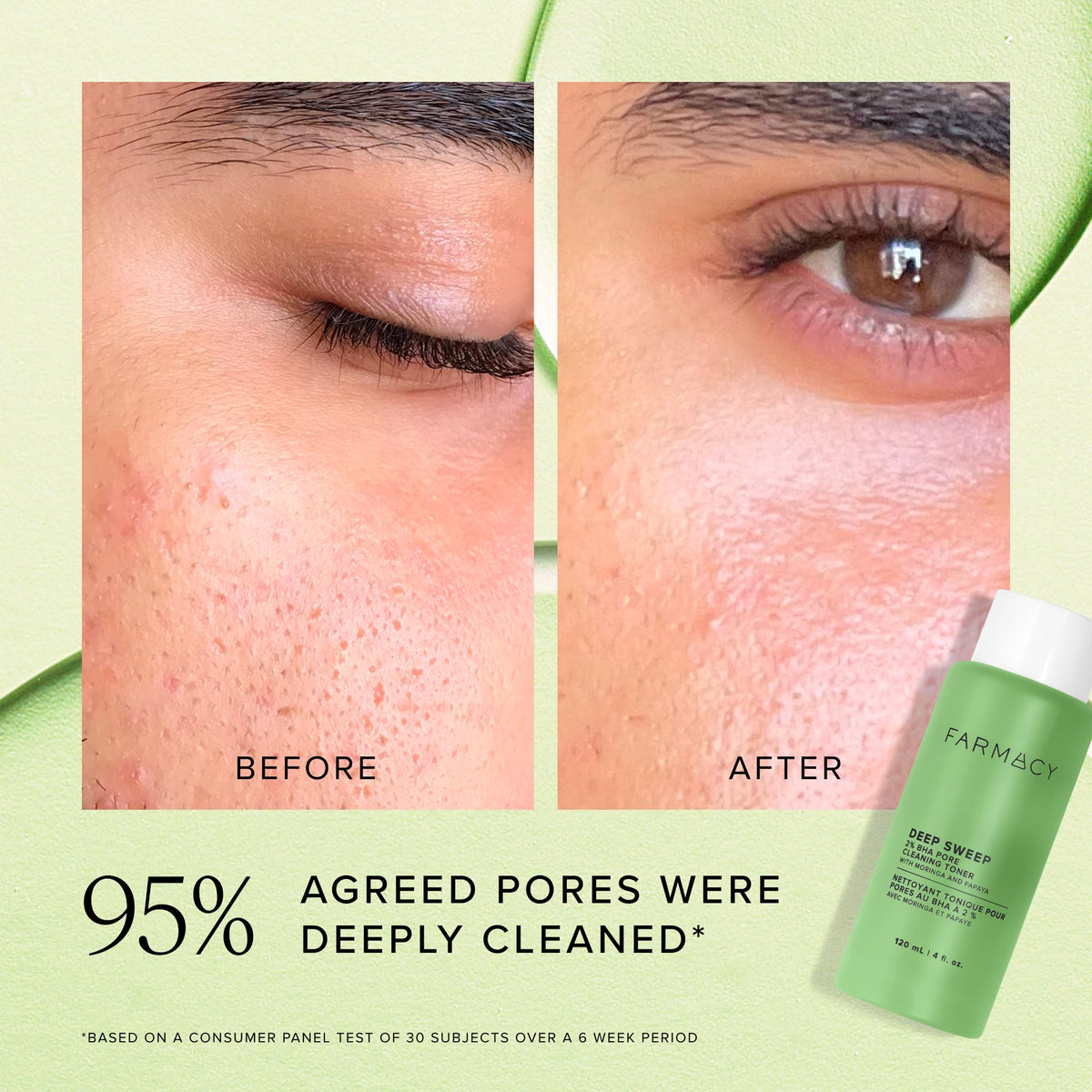 Farmacy toner soaked cotton pad showing easy application and pore-clearing action