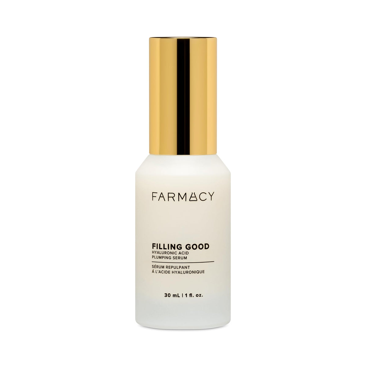 Farmacy front packaging of Filling Good serum shows product and benefits