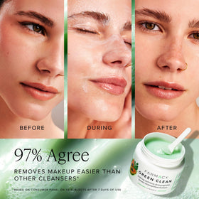 Farmacy Green Clean melting in hand to demonstrate easy makeup removal