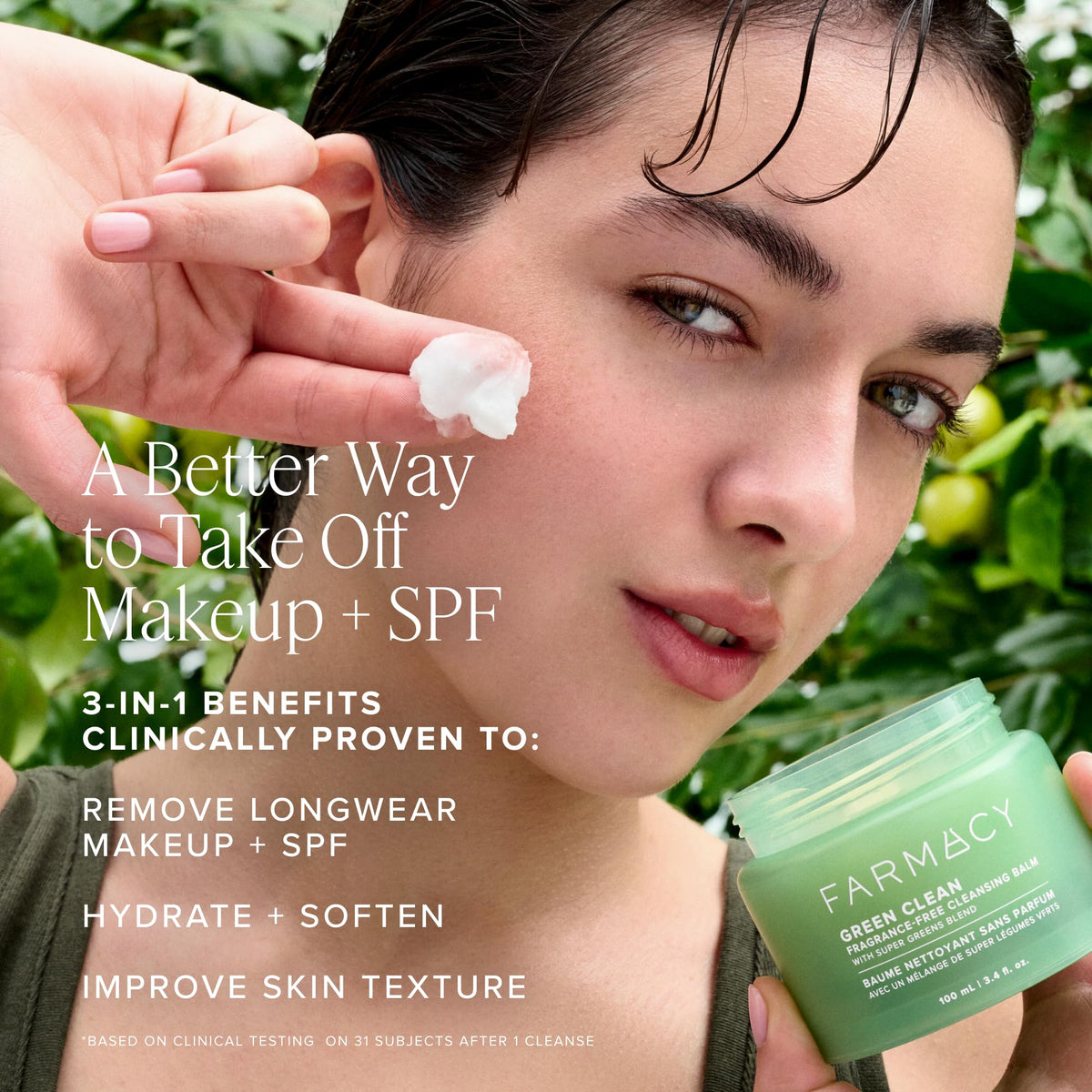 Farmacy balm scooped on fingers demonstrating easy application and gentle spread