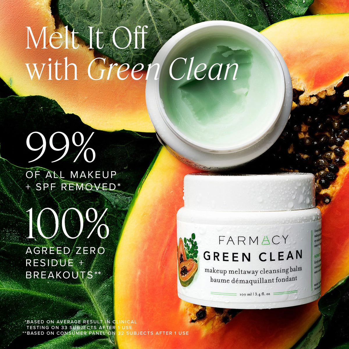 Close-up of Green Clean balm texture by Farmacy showing smooth, buttery consistency