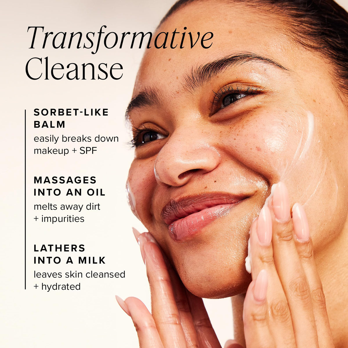 Removing waterproof mascara with Farmacy Green Clean demonstrating effective cleansing