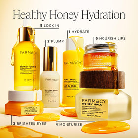 Farmacy applying oil to face demonstrating hydration and a healthy-looking glow