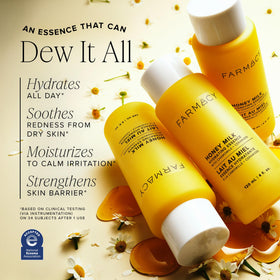 Close-up texture drop of milky essence, shows lightweight hydration