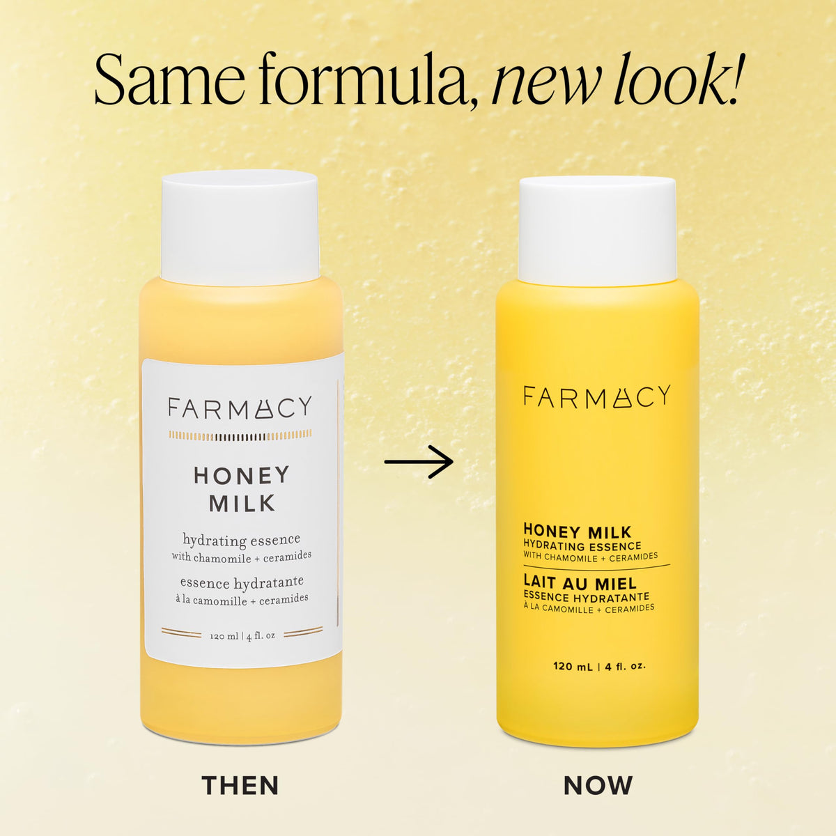 Farmacy bottle dispensing milky essence, demonstrates easy application