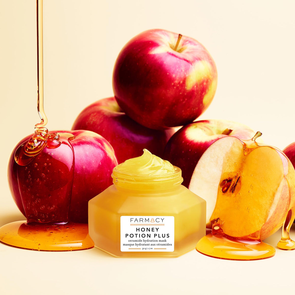 Farmacy Honey Potion Plus gel-to-cream texture close-up showcasing hydrating consistency